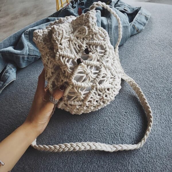 Women's Round Diagonal Cotton Macrame Small Bag