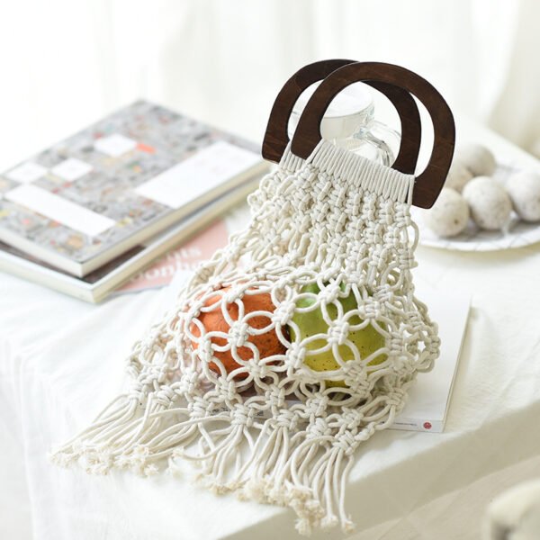 Women's woven wooden Macrame cotton bag