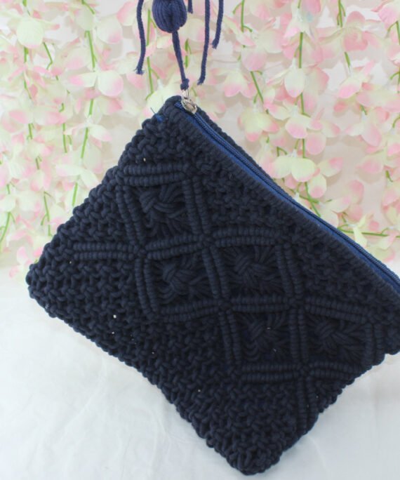 blue macrame wallet