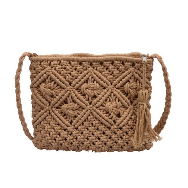 Macrame Woven Straw HandBag Hollow Tassel