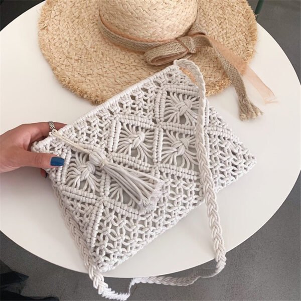 Macrame Woven Straw HandBag Hollow Tassel