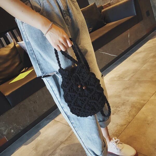 Women's Round Diagonal Cotton Macrame Small Bag