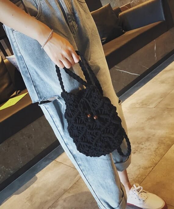 Round Diagonal Cotton Macrame Small Bag