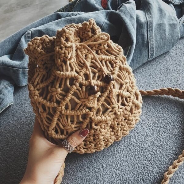 Women's Round Diagonal Cotton Macrame Small Bag