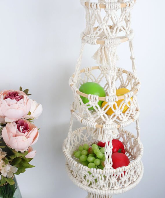 macrame vegetable basket three layers