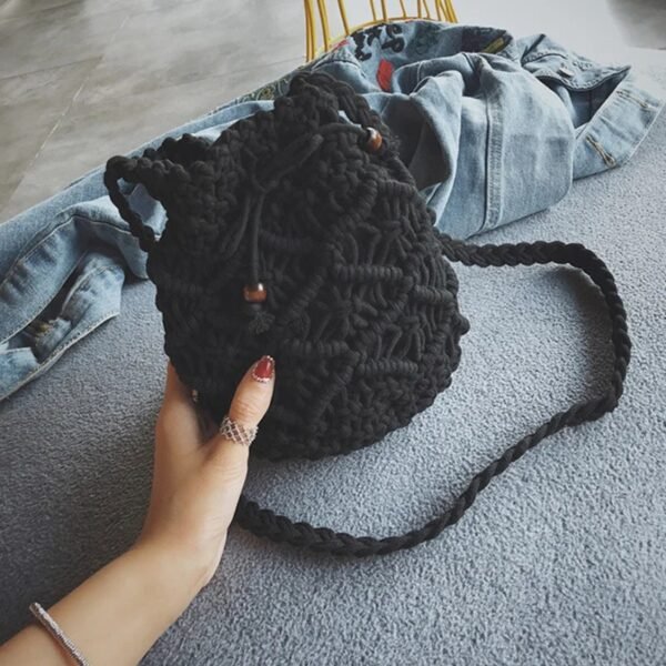 Women's Round Diagonal Cotton Macrame Small Bag