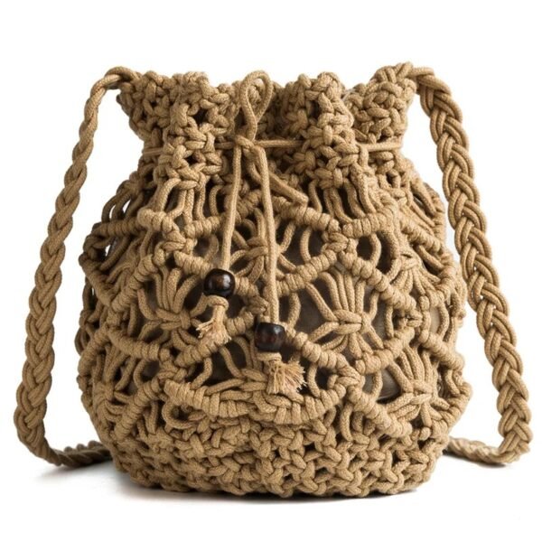 Women's Round Diagonal Cotton Macrame Small Bag