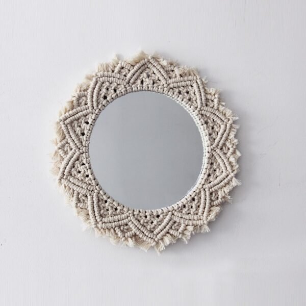 Macrame mirror Sunflower. INS Scandinavian Girl Heart Mirror Handmade Tapestry Cosmetic Mirror Ring Home Decoration