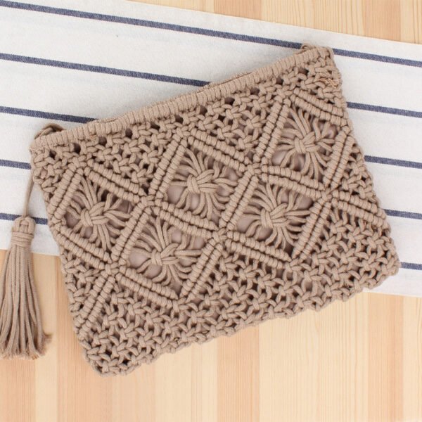 macrame grey clutch