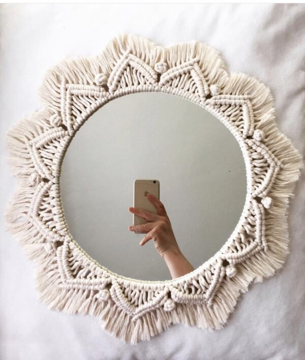 Macrame mirror Sunflower. INS Scandinavian Girl Heart Mirror Handmade Tapestry Cosmetic Mirror Ring Home Decoration