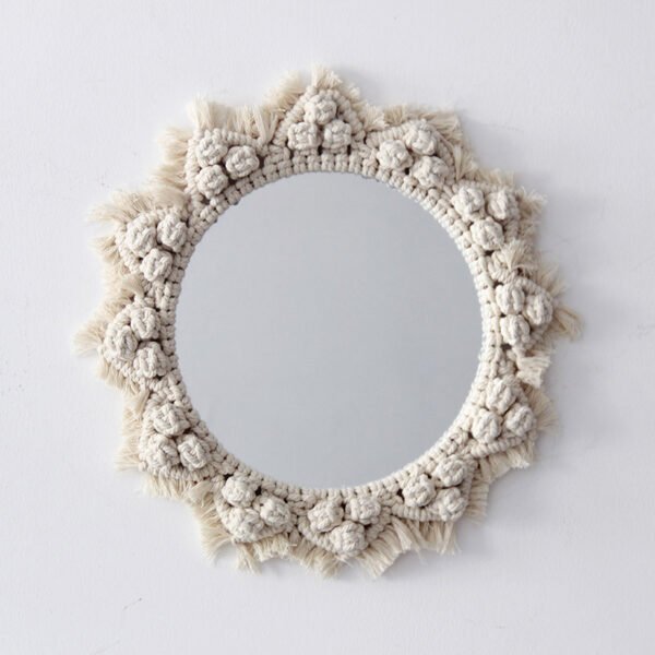 Macrame mirror Sunflower. INS Scandinavian Girl Heart Mirror Handmade Tapestry Cosmetic Mirror Ring Home Decoration