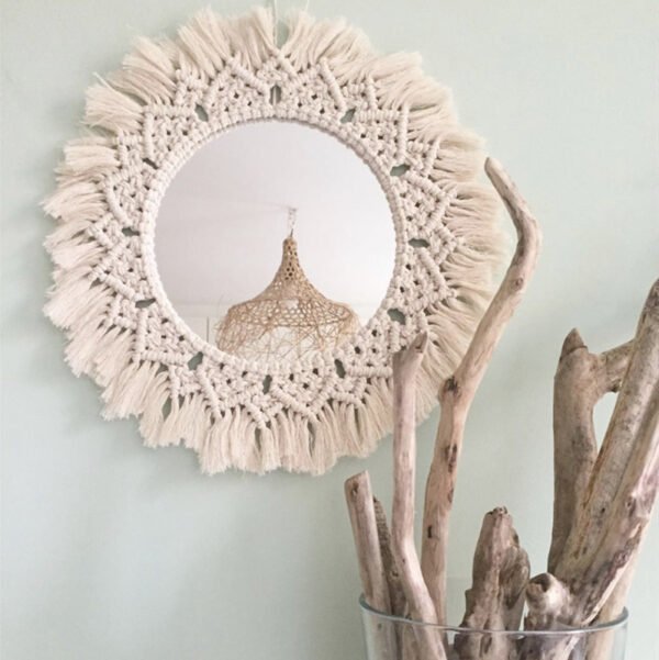 Macrame mirror Sunflower. INS Scandinavian Girl Heart Mirror Handmade Tapestry Cosmetic Mirror Ring Home Decoration