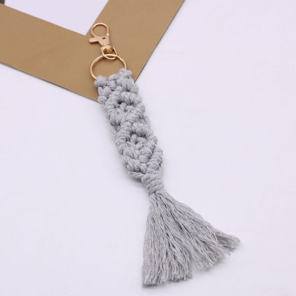 light grey macrame keychain