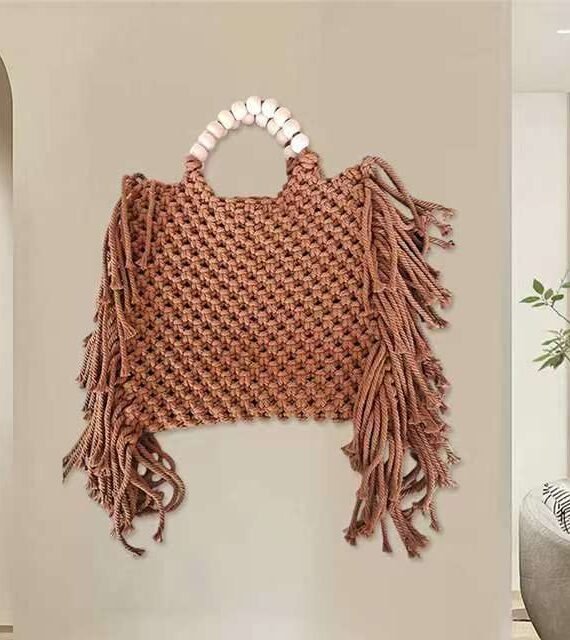 brown macrame Crossbody Mini Bag